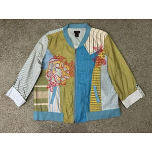 Womens Cardigan Bomber Jacket Mix Media Print Multicolor Print Artsy Boho LARGE